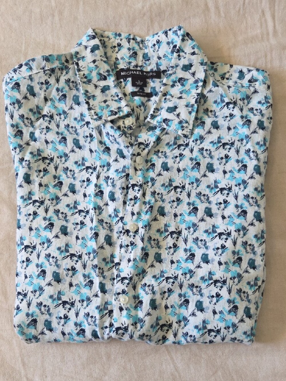 Michael Kors Men's LINEN Short-Sleeve Floral Button-Down - Blue/White